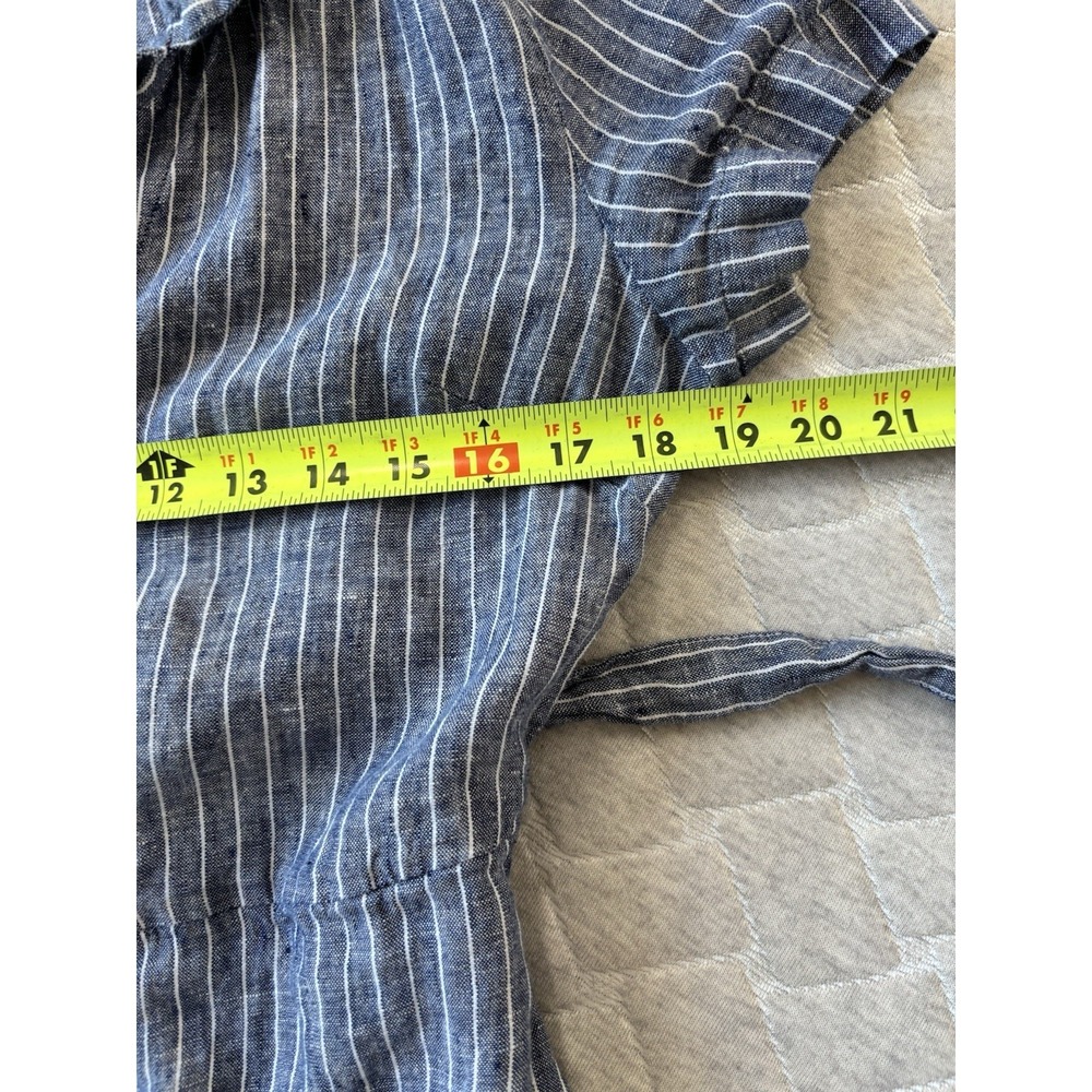 Quince Dress Womens Small Blue Striped Linen Button Collared Belted Midi Shirt - Picture 9 of 10